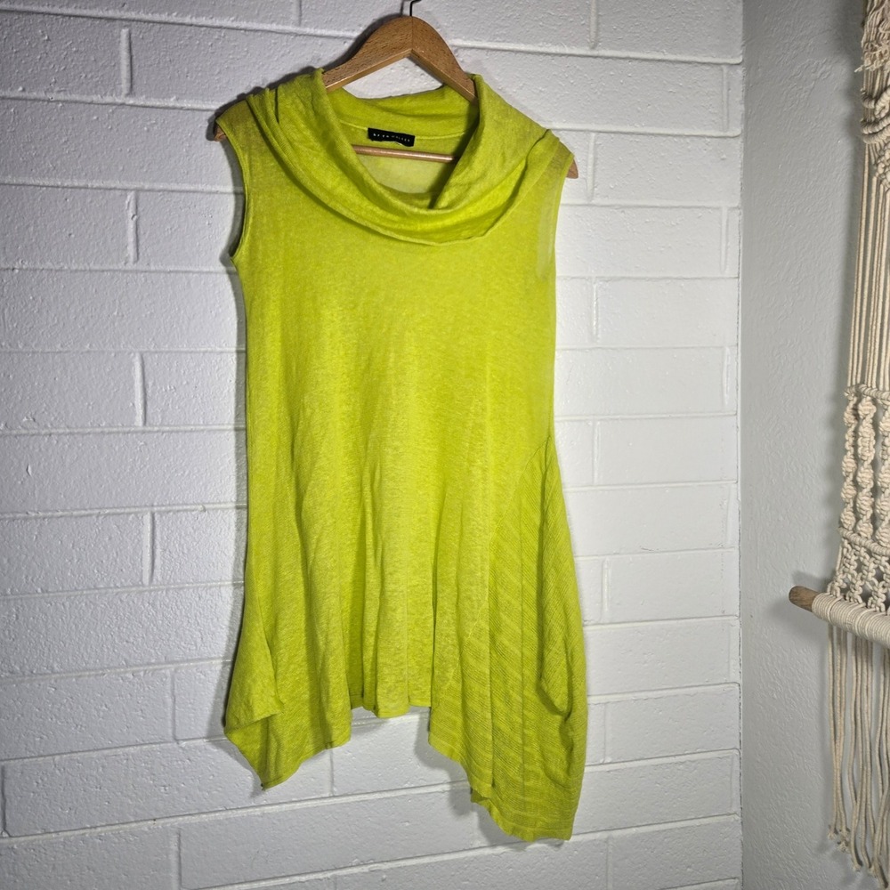Bryn Walker Noa Chartreuse Large USA Asymmetrical Tunic Lagenlook Bright‎ Artsy